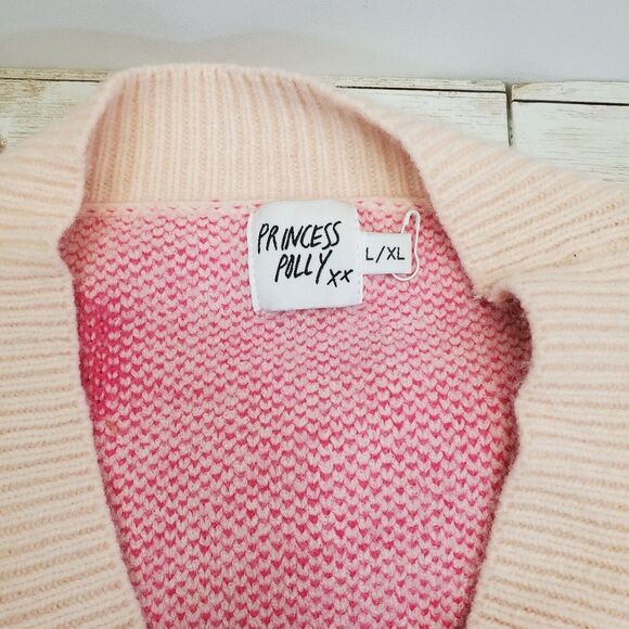 Princess Polly Fantastic Pink Heart Cardigan Size Large‎ XL Cropped Graphic Knit - Picture 3 of 8